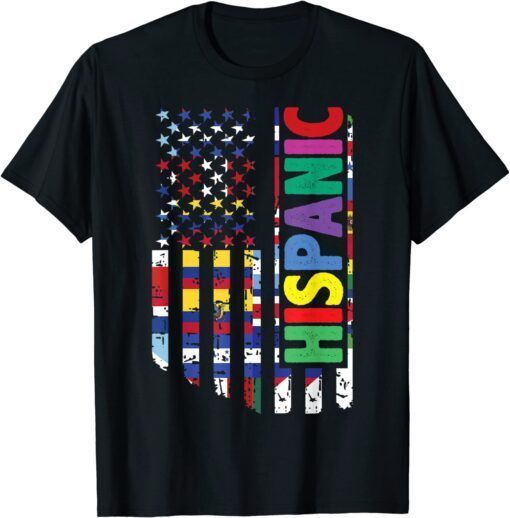 USA And Latin American Countries Flag Hispanic Heritage Tee Shirt