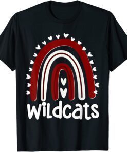 Wildcats School Hearts Rainbow Wildcat Sports Spirit Team Tee Shirt