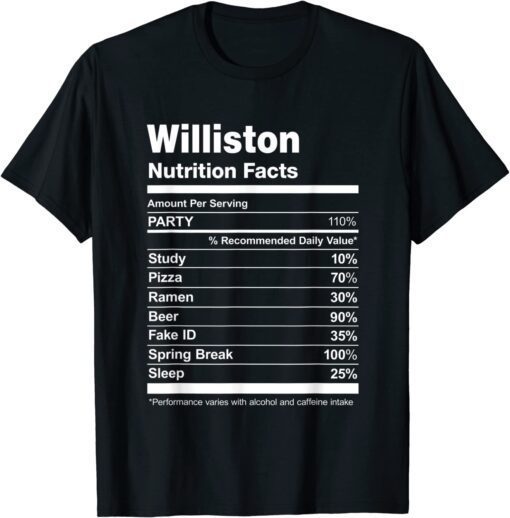 Williston Nutrition Facts College University T-Shirt