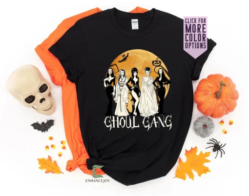 Witches Villain Addams Family in the Moon Ghoul Gang Halloween Tee Shirt