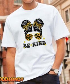 Be Kind Unity Day Anti Bullying Kids Cute Messy Bun Orange Tee Shirt
