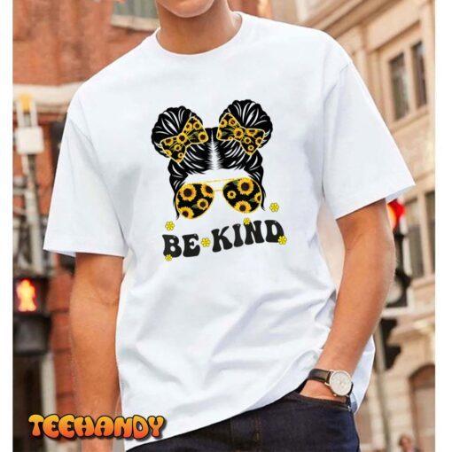 Be Kind Unity Day Anti Bullying Kids Cute Messy Bun Orange Tee Shirt