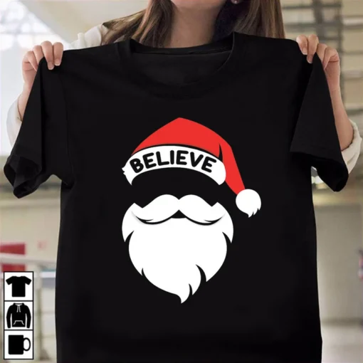 Believe Santa Hat Christmas Squad Tee Shirt