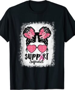 Bleached Pink Out Football Mom Messy Bun Pink Breast Cancer Tee Shirt