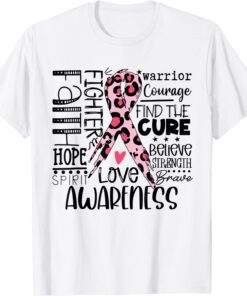 Breast Cancer Awareness Survivor Warrior Leopard Pink Ribbon Tee Shirt