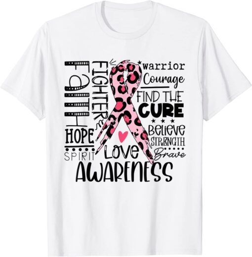 Breast Cancer Awareness Survivor Warrior Leopard Pink Ribbon Tee Shirt