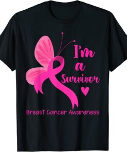 Butterfly Ribbon Pink I'm A Survivor Breast Cancer Awareness Tee Shirt