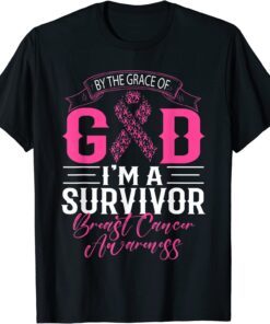 By The Grace God Pink Ribbon Support Beast Cancer Survivor Tee Shirt