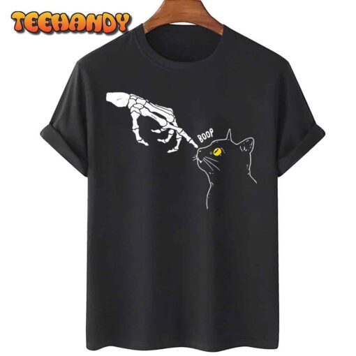 Cat Black Lover Skeleton Hand Boop Halloween 2022 Tee Shirt