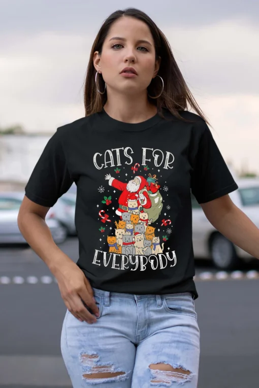 Cats For Everybody Ugly Christmas Cat Tee Shirt