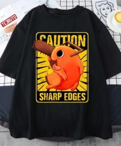 Caution Sharp Edges Pochita Chainsaw Man Art Tee Shirt