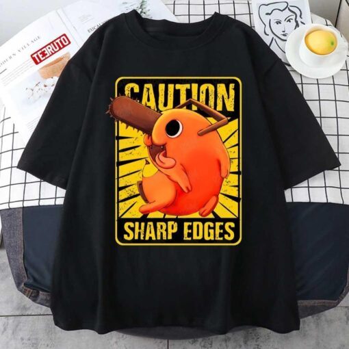 Caution Sharp Edges Pochita Chainsaw Man Art Tee Shirt