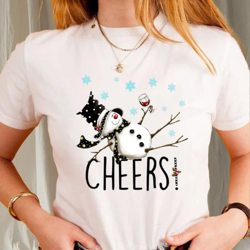 Cheers snowman and wine christmas Tee Shirt