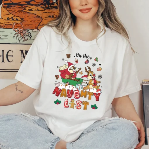 Chip and Dale On The Naught List Christmas Tee shirt