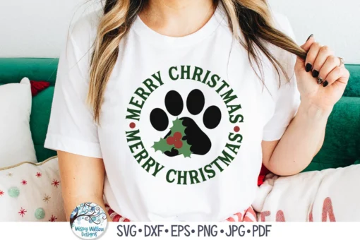 Christmas Dog Paw Print Tee Shirt