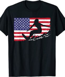 Cool Surfing 4th Of July American Flag Surfer Tee Shirt