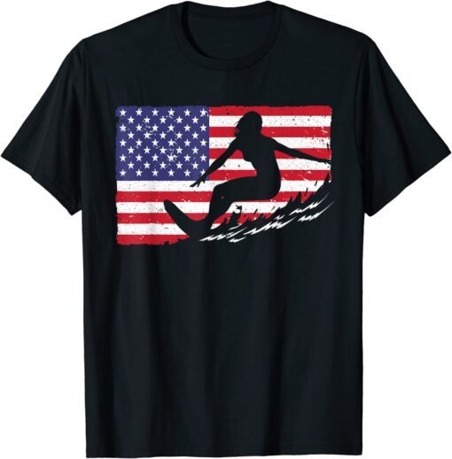 Cool Surfing 4th Of July American Flag Surfer Tee Shirt