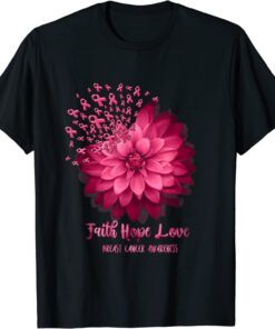 Daisy Faith Hope Love Breast Cancer Awareness Flower Ribbon Tee Shirt