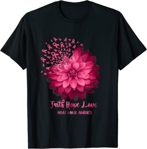 Daisy Faith Hope Love Breast Cancer Awareness Flower Ribbon Tee Shirt