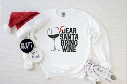 Dear Santa Bring Wine Christmas Tee Shirt