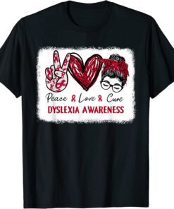 Dyslexia Awareness Red Ribbon Heart Peace Love Cure Tee Shirt