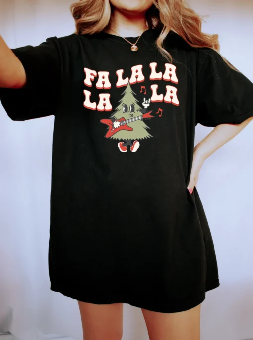 Fa La La Tree Santa Christmas Tee Shirt