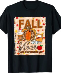 Fall Vibes And That Teacher Life Bleached Leopard Pumpkin Tee Shirt