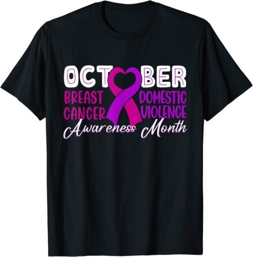 Family Breast Cancer and Domestic Violence Awareness Month Tee Shirt