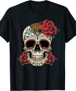 Floral Sugar Skull Day of Dead Dia de Los Muertos Tee Shirt