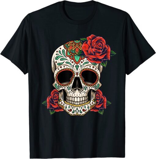 Floral Sugar Skull Day of Dead Dia de Los Muertos Tee Shirt