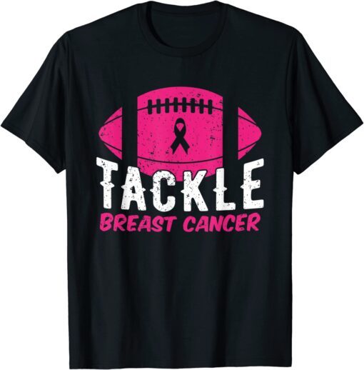 Football Ribbon Breast Cancer Awareness Tackle Breast Cancer Tee Shirt