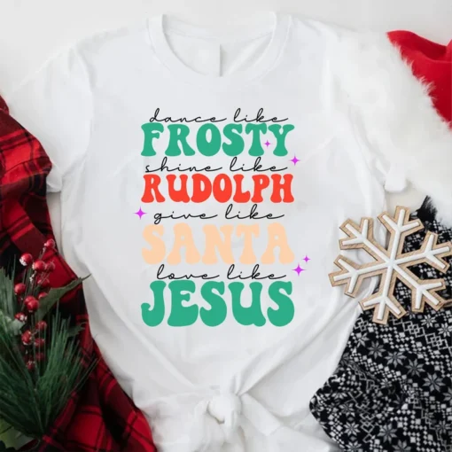 Frosty Rudolph Santa Jesus Christmas Tee Shirt