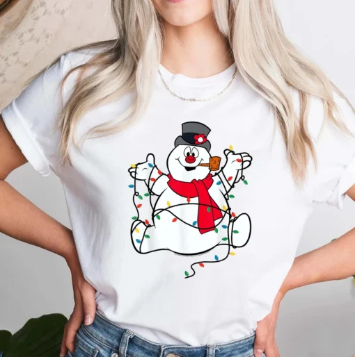 Frosty The Snowman Christmas Lights Portrait Tee Shirt