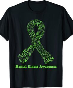 Green Ribbon World Mental Illness Awareness Month Tee Shirt