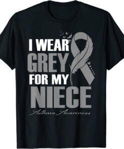 I Wear Grey For My Niece Asthma Awareness Feather Tee Shirt