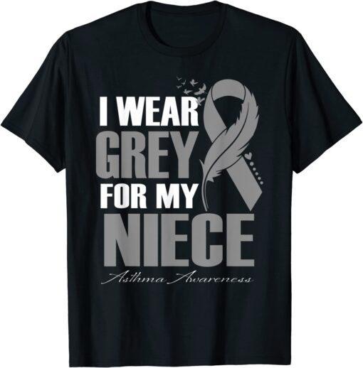 I Wear Grey For My Niece Asthma Awareness Feather Tee Shirt