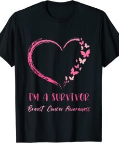 I'm A Survivor Breast Cancer Awareness Heart Butterflies Tee Shirt