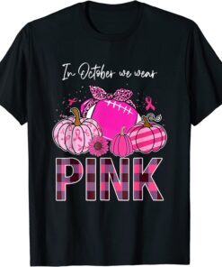 In October We Wear Pink Ribbon Leopard Pumpkin Breast Cancer Tee Shirt