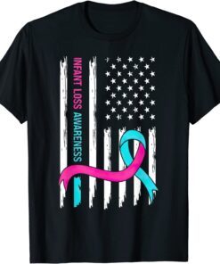 Infant Loss Awareness Flag American Pink And Blue Ribbon Tee Shirt