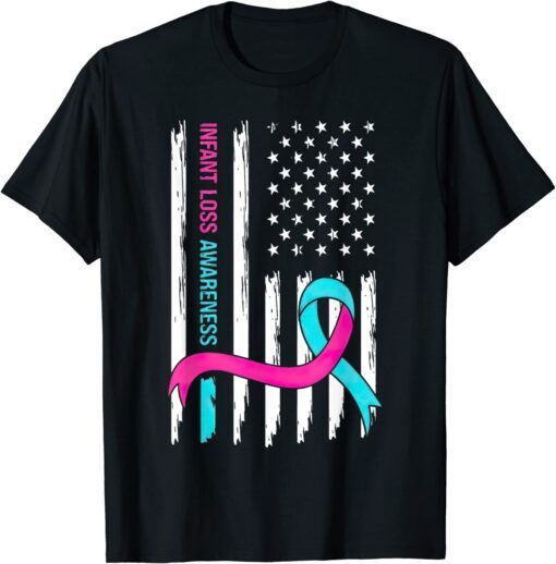 Infant Loss Awareness Flag American Pink And Blue Ribbon Tee Shirt