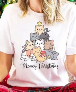 Meowy Christmas Cat Lover Christmas Tree Tee Shirt