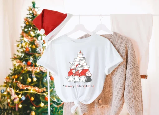 Meowy Christmas , Christmas Cat Tee Shirt