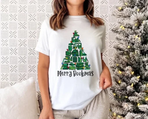 Merry Bookmas Christmas Tee Shirt