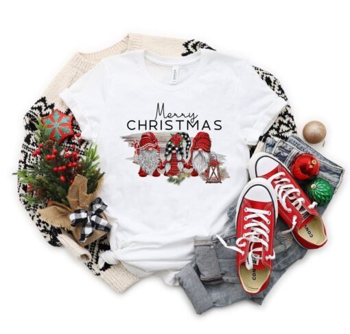 Merry Christmas Gnomes Buffalo Plaid Tee Shirt