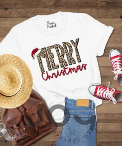 Merry Christmas Santa Hat Holiday Tee Shirt