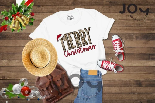 Merry Christmas Santa Hat Holiday Tee Shirt