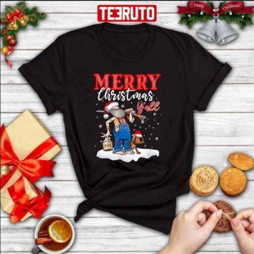 Merry Christmas Y’all Cool Santa And His Dog Tee Shirt