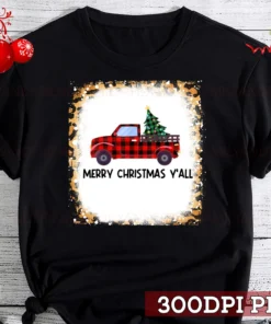 Merry Christmas Y'all Tree Christmas Leopard Buffalo Truck Bleach Leopard Tee Shirt