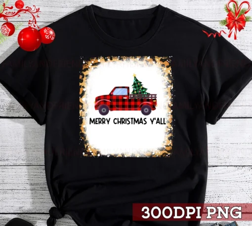 Merry Christmas Y'all Tree Christmas Leopard Buffalo Truck Bleach Leopard Tee Shirt