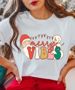 Merry Vibes Santa Claus Christmas Tee Shirt